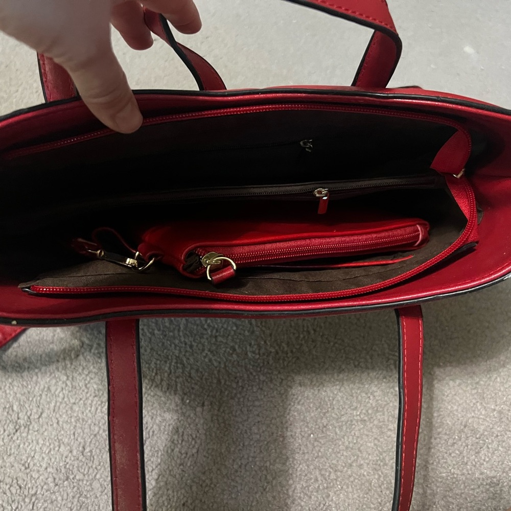 Red leather bag with matching wallet